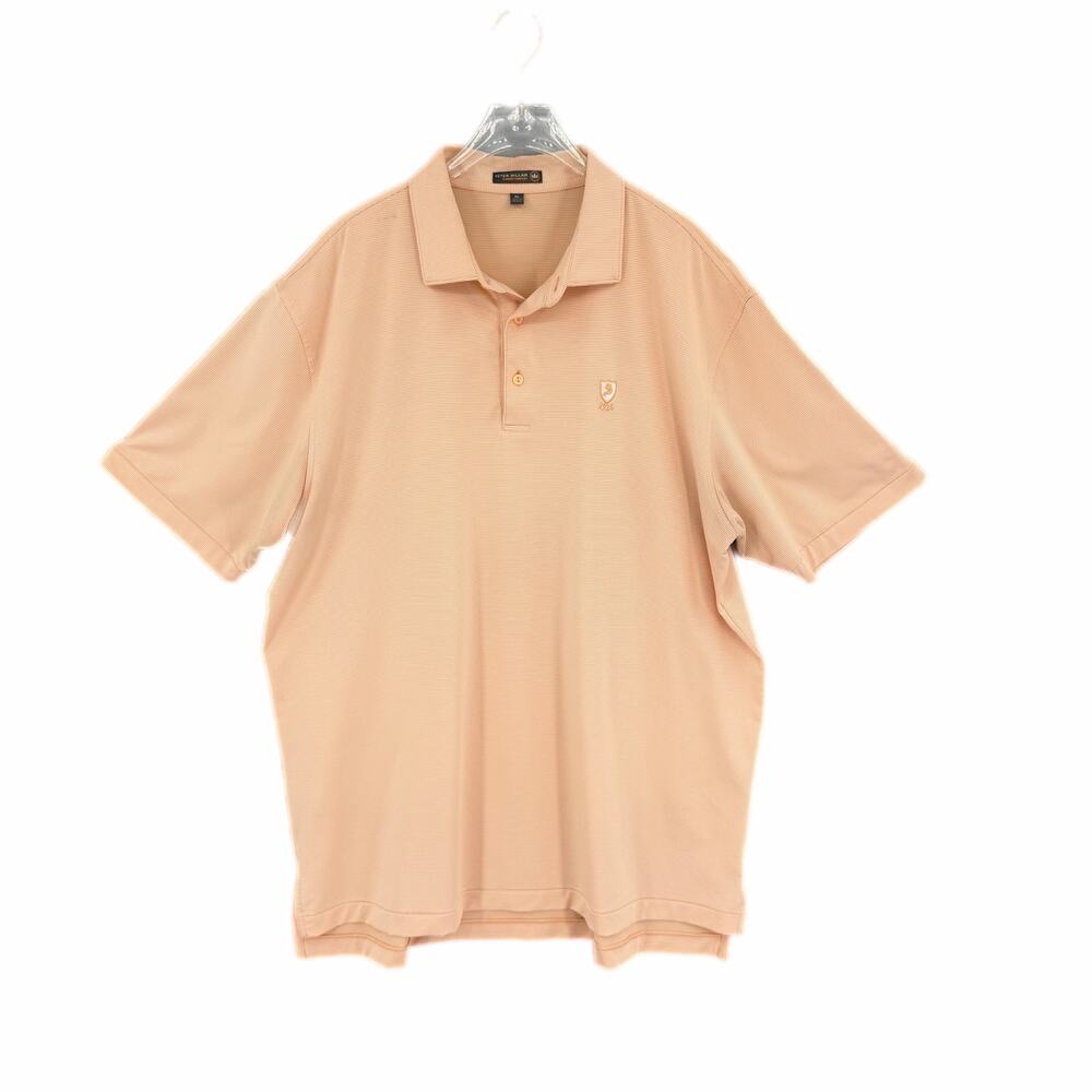 Peter Millar Orange White Stripe Summer Comfort Classic Golf Preppy Casual Polo
